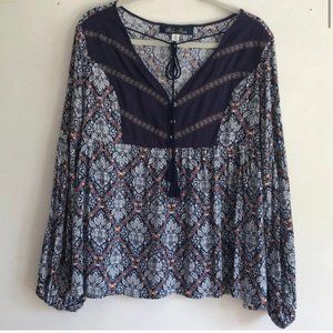 Francesca's Blue Rain boho peasant top M